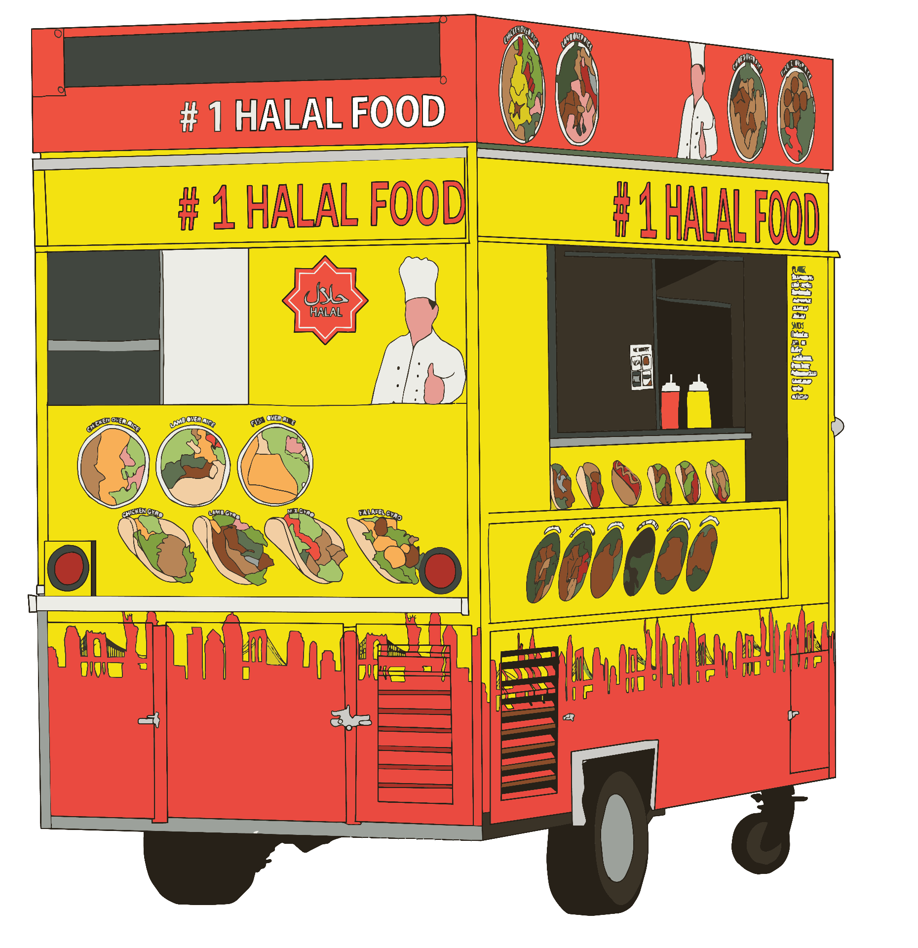 Illustration of a halal food truck